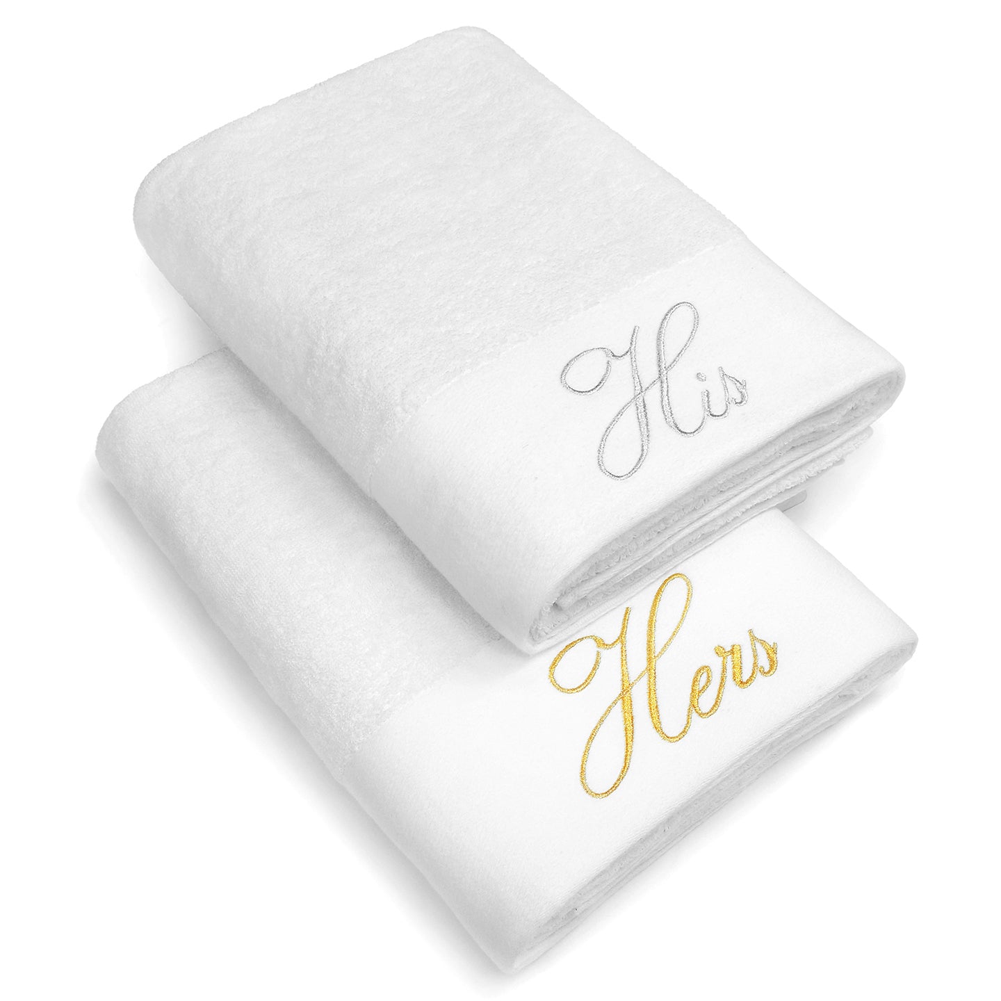 Kaufman - His & Hers Embroidered Velour Bathrobes with 2 White Towels Set