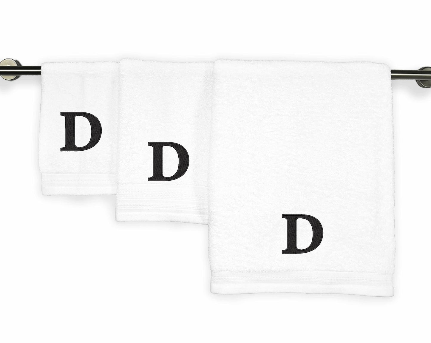 Kaufman - Personalized Luxury Hotel Quality Towels Embroidered (Bath Towel, Hand Towel, & Washcloth) White Towel Set with Monogrammed Letter 100% Cotton for Bathroom, Spa.