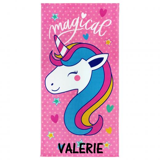 Kaufman - Personalized Printed Beach Towel 100% Absorbent Cotton, 30'' x 60'', Custom Embroidered Name (Magical Unicorn)