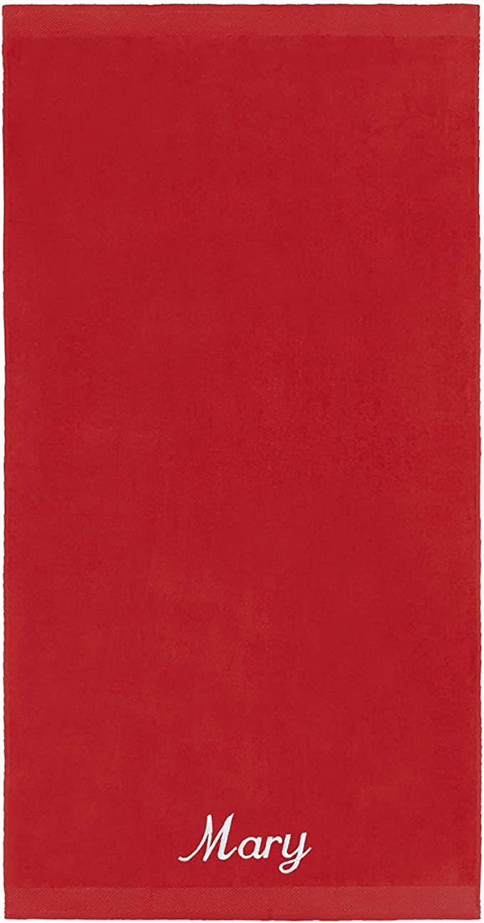 Kaufman - Personalized Velour Beach and Pool Towel 100% Cotton 30in X 60in Embroidered (Red)