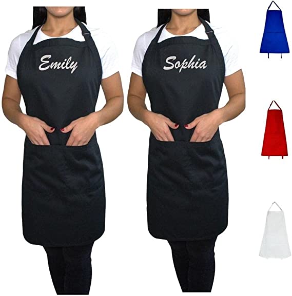 Kaufman - Set of Two Embroidered Custom Apron, Personalized with Name or Monogram, Adjustable Bib, Kitchen Apron with Two Front Pockets (Black )