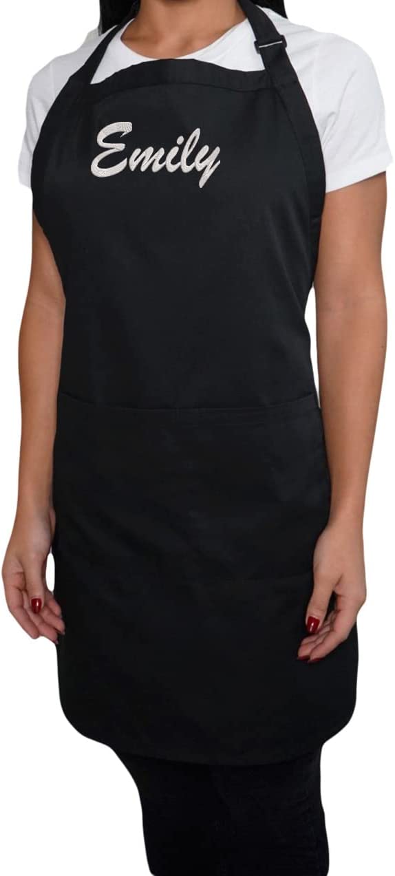 Kaufman - Embroidered Custom Apron, Personalized with Name or Monogram, Adjustable Bib, Kitchen Apron with Two Front Pockets. Great Gift Idea (Black)