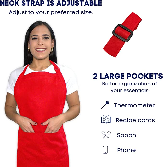Kaufman - Embroidered Custom Apron, Personalized with Name or Monogram, Adjustable Bib, Kitchen Apron with Two Front Pockets. Great Gift Idea (Red)