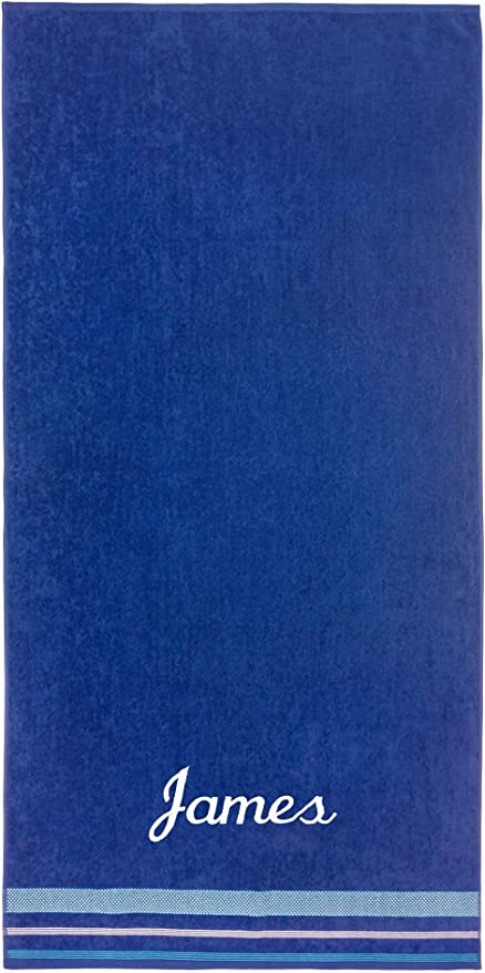 Kaufman - Personalized Oversized, 35" X 70", Solid Color, Velour Super Soft, Beach and Pool Towel, Easy Care, Extra Large, 100% USA Cotton, Embroidered Name (Royal)