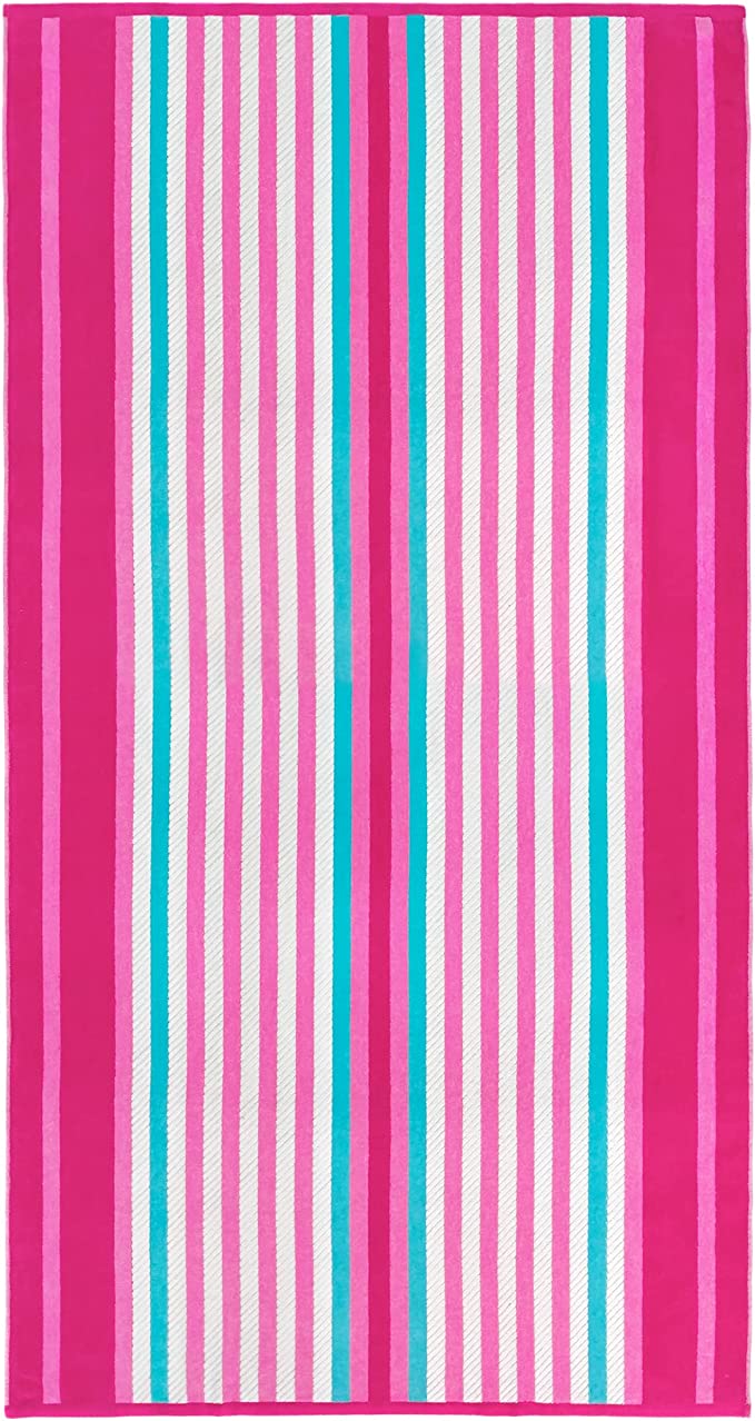 Kaufman - Personalized Oversized, 35" X 70", Solid Color, Velour Super Soft, Beach and Pool Towel, Easy Care, Extra Large, 100% USA Cotton, Embroidered Name (Pink)