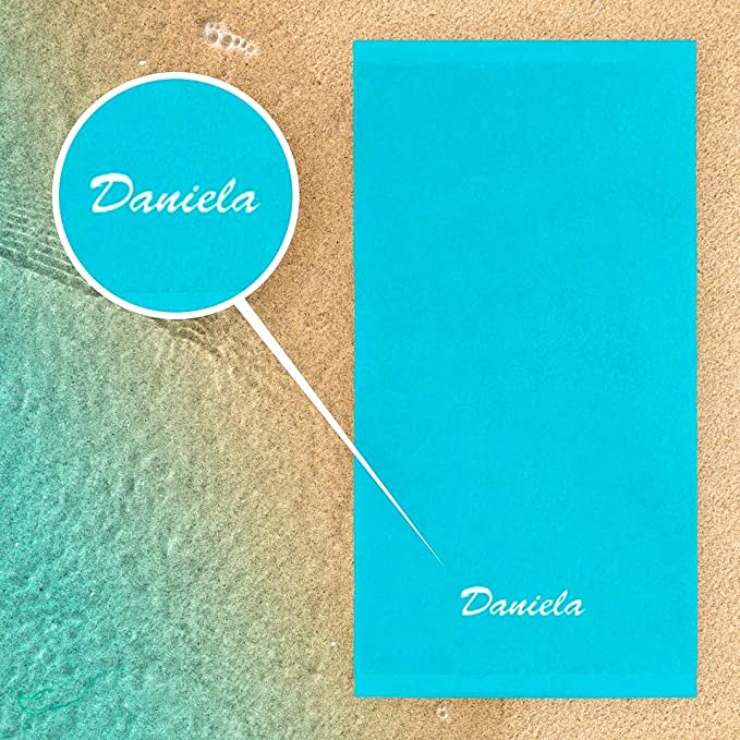 Kaufman - Personalized Velour Beach and Pool Towel 100% Cotton 30in X 60in Embroidered (Turquoise)