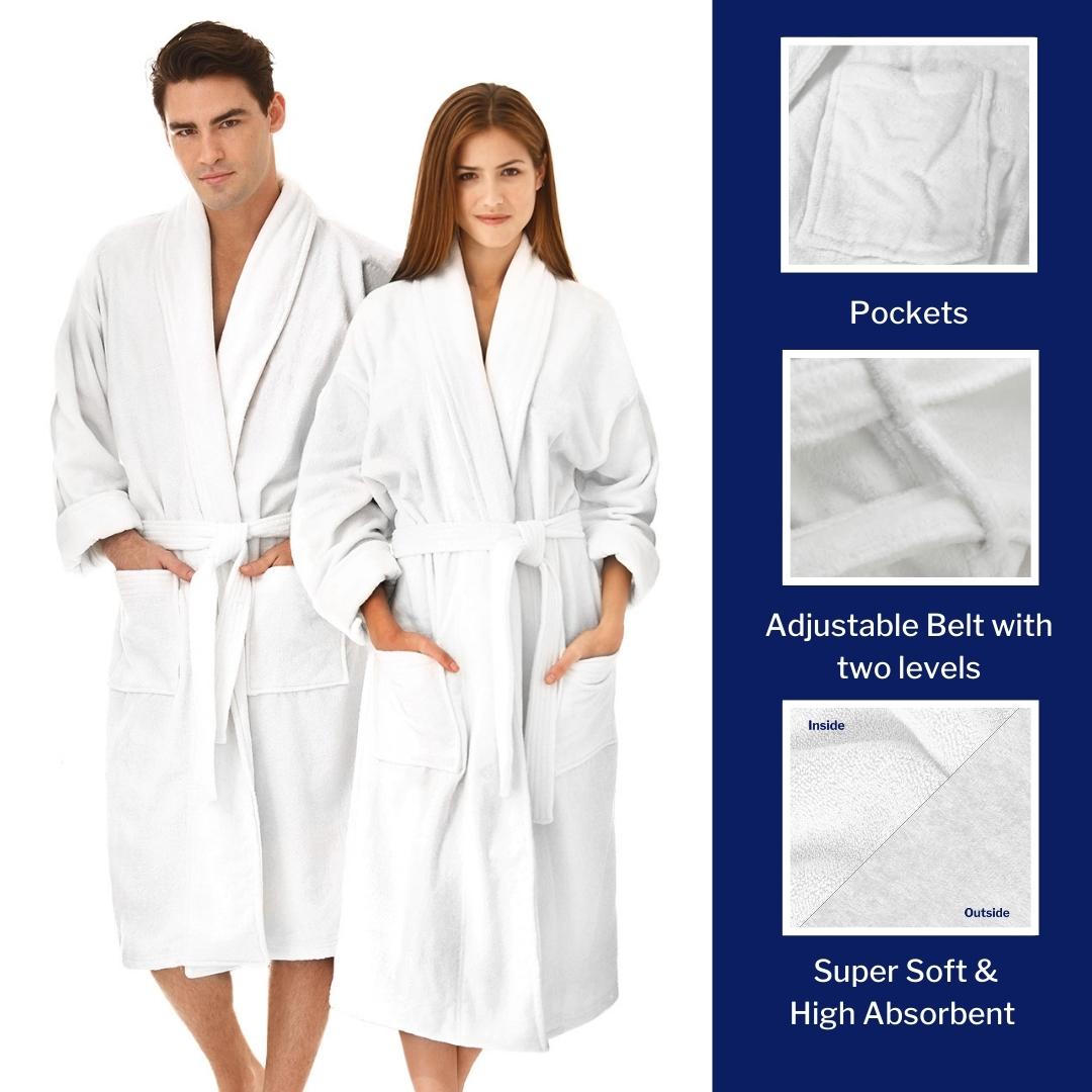 Kaufman - His & Hers Embroidered Velour Bathrobes with 2 White Towels Set