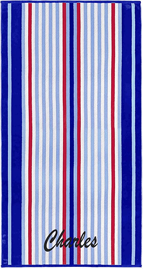 Kaufman - Personalized Oversized, 35" X 70", Solid Color, Velour Super Soft, Beach and Pool Towel, Easy Care, Extra Large, 100% USA Cotton, Embroidered Name (Blue)