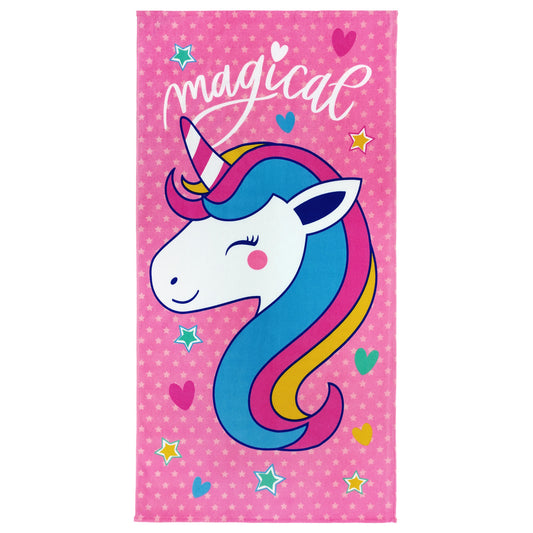 Kaufman - Personalized Printed Beach Towel 100% Absorbent Cotton, 30'' x 60'', Custom Embroidered Name (Magical Unicorn)