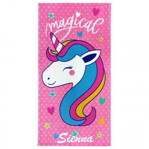 Kaufman - Personalized Printed Beach Towel 100% Absorbent Cotton, 30'' x 60'', Custom Embroidered Name (Magical Unicorn)