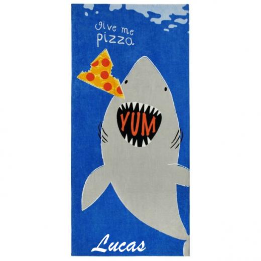 Kaufman - Personalized Printed Beach Towel 100% Absorbent Cotton, 30'' x 60'', Custom Embroidered Name (Shark Bite)