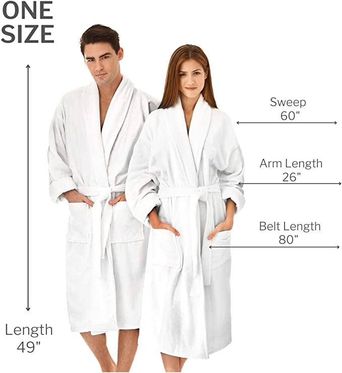 Kaufman - 4 PCS Bathrobes Set Luxurious Embroidered Elegant SPA Robes Velour 100% Cotton Shawl Robes With Towels 30''x58''