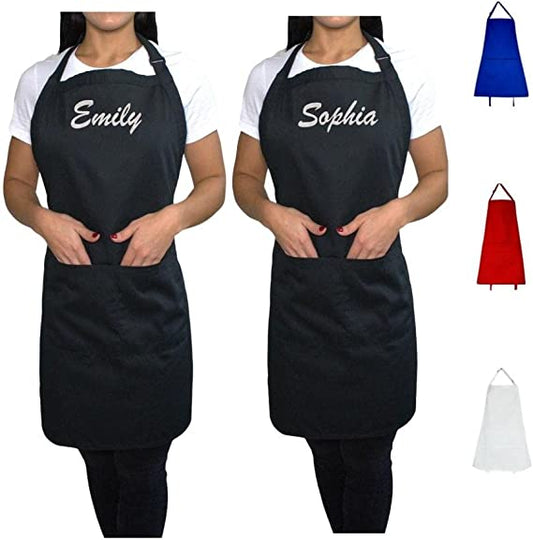 Kaufman - Set of Two Embroidered Custom Apron, Personalized with Name or Monogram, Adjustable Bib, Kitchen Apron with Two Front Pockets (Black )