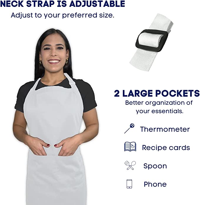 Kaufman - Embroidered Custom Apron, Personalized with Name or Monogram, Adjustable Bib, Kitchen Apron with Two Front Pockets. Great Gift Idea (White)