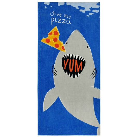 Kaufman - Personalized Printed Beach Towel 100% Absorbent Cotton, 30'' x 60'', Custom Embroidered Name (Shark Bite)