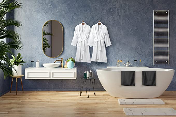 Kaufman - 4 PCS Bathrobes Set Luxurious Embroidered Elegant SPA Robes Velour 100% Cotton Shawl Robes With Towels 30''x58''