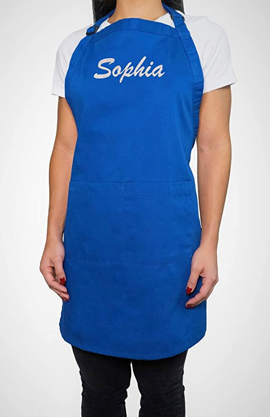 Kaufman - Embroidered Custom Apron, Personalized with Name or Monogram, Adjustable Bib, Kitchen Apron with Two Front Pockets. Great Gift Idea (Navy)