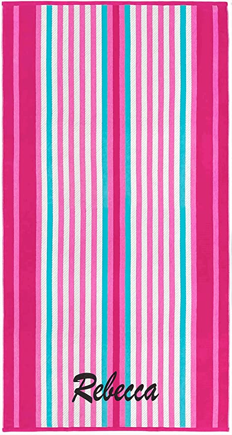 Kaufman - Personalized Oversized, 35" X 70", Solid Color, Velour Super Soft, Beach and Pool Towel, Easy Care, Extra Large, 100% USA Cotton, Embroidered Name (Pink)