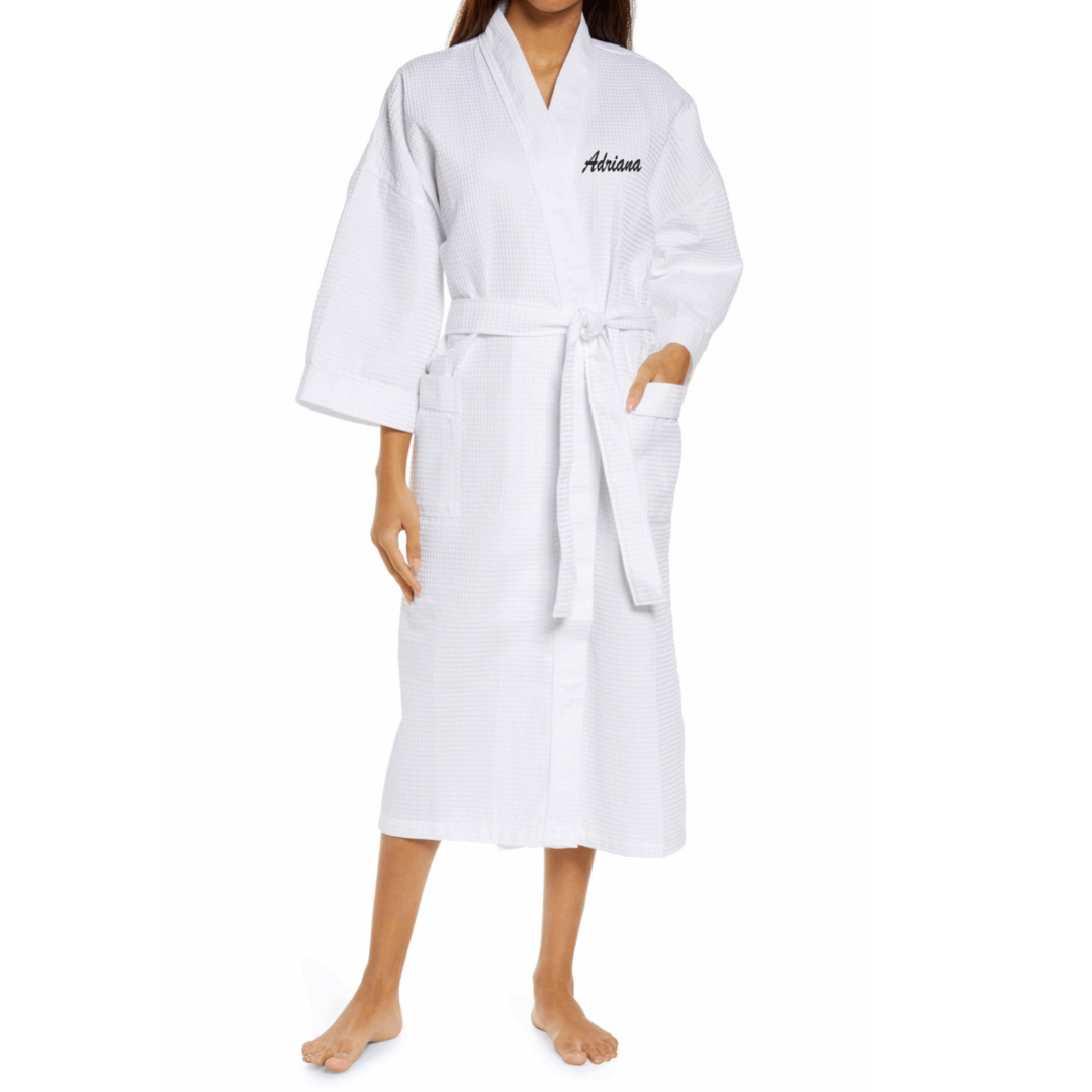 Kaufman - 2 Pack Luxury Bathrobe Personalized Waffle Kimono Bathrobes Unisex Embroidered 100% Cotton, Men Women Soft White Robe (Names)